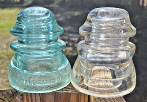 Lot Of 2 WHITEHALL TATUM No 1 & HEMINGREY -45 Glass Insulators 4" Tall Blue - Picture 1 of 6