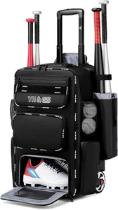 Borsa da baseball con ruote, borsa da softball con gancio di recinzione per mazza da palla e attrezzatura - Foto 1 di 11