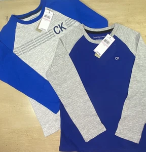 Calvin Klein T-Shirt Blue Gray Boys Size 6 Long Sleeve Lot Set x2 Tops - Picture 1 of 5