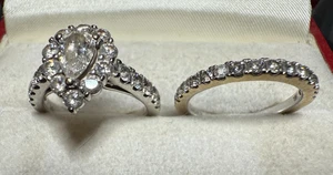 Set Anello Pera Diamante Naturale Certificato IGI I1 H 2,0 Carati TDW Oro Bianco 18K - Foto 1 di 12