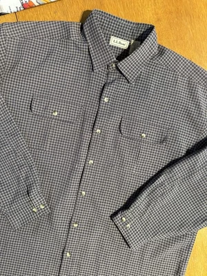 Vintage L.L. Bean Seersucker Button Down Shirt LS Plaid Purple White Men’s 2XL - Image 1 of 4