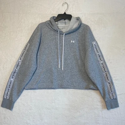 Under Armour Women's XL Gray Hoodie Crop Pullover Sweatshirt Logo Sleeve - Image 1 of 4