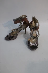 Authentic Jimmy Choo Pewter Python Suede Metallic Strap Ankle Zip Heels 39 US/9 - Picture 1 of 12