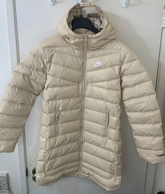 Nike Womens Gold Therma-Fit Down Fill Full-Zip Hooded Long Puffer Jacket Size S - Image 1 of 4