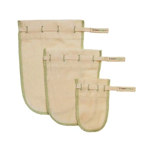 Worlds Reusable Organic Cotton Muslin Fine Mesh Straining Bags Set Of 3 m S Xs - Picture 1 of 6