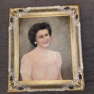 Dipinto olio vintage anni '50 ritratto regina Elisabetta donna 30" x 26" originale - Foto 1 di 24