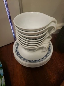15 Vintage Pyrex Corelle Hook Handl Cups & Saucers Old Time Blue Onion Lot Nice - Picture 1 of 4
