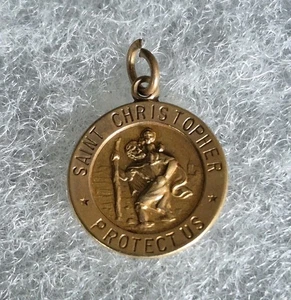 Antiguo colgante vintage de oro amarillo macizo de 14 quilates con dije de San Cristóbal de 1,4 g - Imagen 1 de 14