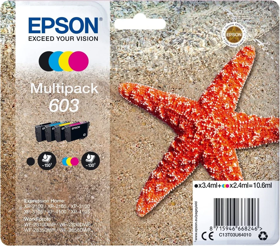 Epson 603 Multipack Cartouches d'Encre - Noir, Magenta, Cyan, Jaune