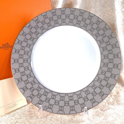 Hermes Paris Dinner Plate Fil d'Argent Tableware 27cm Porcelain Tableware w/Box - Image 1 of 4