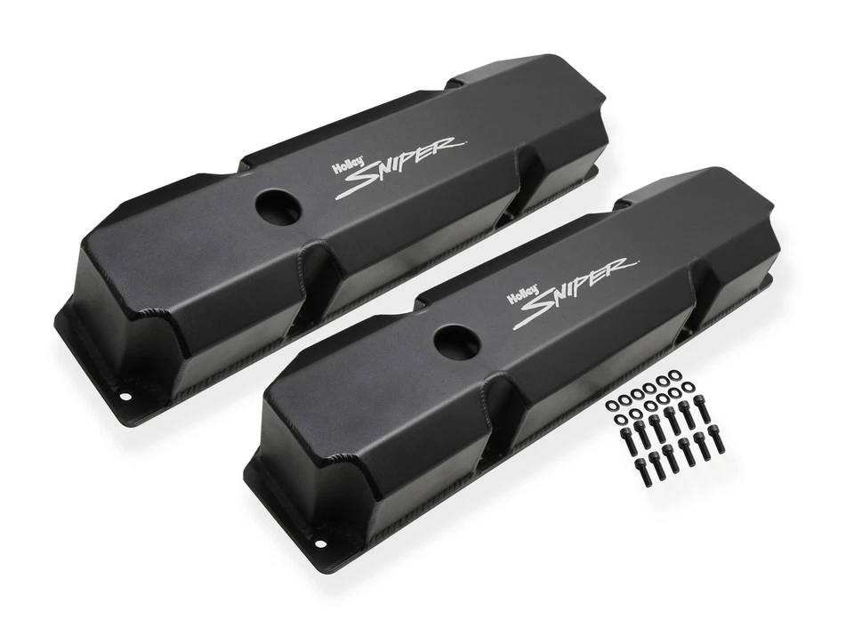 Holley Sniper 890005B Fabricated Aluminum Valve Covers - Short Bolt - Black - Image 1 of 4