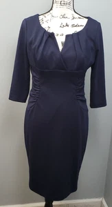 Adrianna Papell figurbetontes Kleid Damen 8P marineblau gerafft Seitenschlitz am Ausschnitt Reißverschluss hinten - Bild 1 von 10