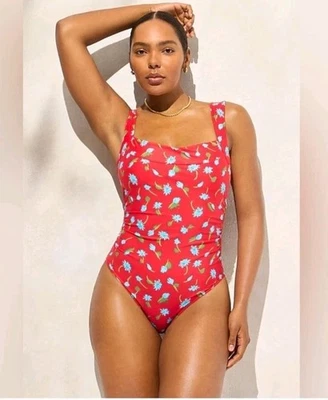 J.Crew Talla 8 Nia Torso Largo Acanalado Cuello Cuadrado Una Pieza Cepillado Estampado Margarita Usado en Excelente Condición Foto 1 de 4