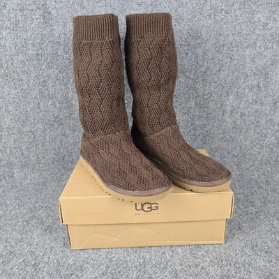 UGG K’s Classic Tall Marquis Knit Boots 5915K/CHO Brown Slouch Size 6 - Image 1 of 4
