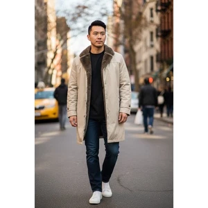 Vintage Haggar Men Beige Overcoat 40 Faux Fur Lined bogart detective Careercore  - Picture 1 of 10