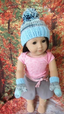 SOMBRERO AZUL Y MITONES "FITS" MUÑECA 18" (SE ADAPTA A CHICA AMER) HECHO A MANO/TEJIDO (2) Foto 1 de 4