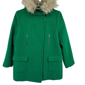 Talbots Women’s Size 16 Green Albury Wool Blend Coat Faux Fur Hooded - Picture 1 of 11