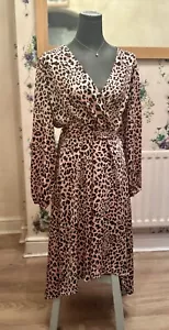Ladies Midi Dress AX Paris Belted Wrap Style Animal Print Size 16 - Picture 1 of 20