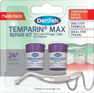 DENTEK Temporary Dental Repair Kit 2 Pk Repairs For Lost Fillings Caps Crowns Inlays