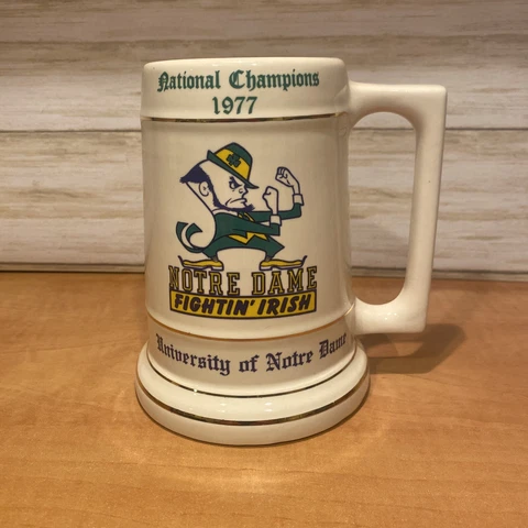 Notre Dame University Fightin Irish Beer Stein Mug 1977 National Champions 6” Cover