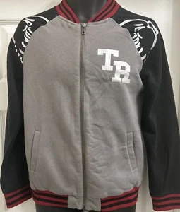 True Religion Grey Black Red Large Youth Fleece Full Zip Bomber Jacket - Picture 1 of 6