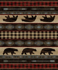 Bear Down Area Rug Runner Lodge Cabin Rustic Bear Red Black Beige Matching Set - Picture 1 of 4