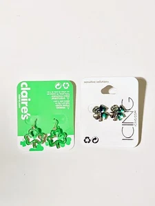 Claire’s and Icing St Patricks Day Earrings 4 Leaf Clover Stud & Drop Clover NEW - Picture 1 of 8