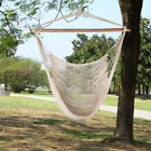 Cotton Rope Hammock Swing Camping Hanging Chair Wooden Beige White Outdoor Patio