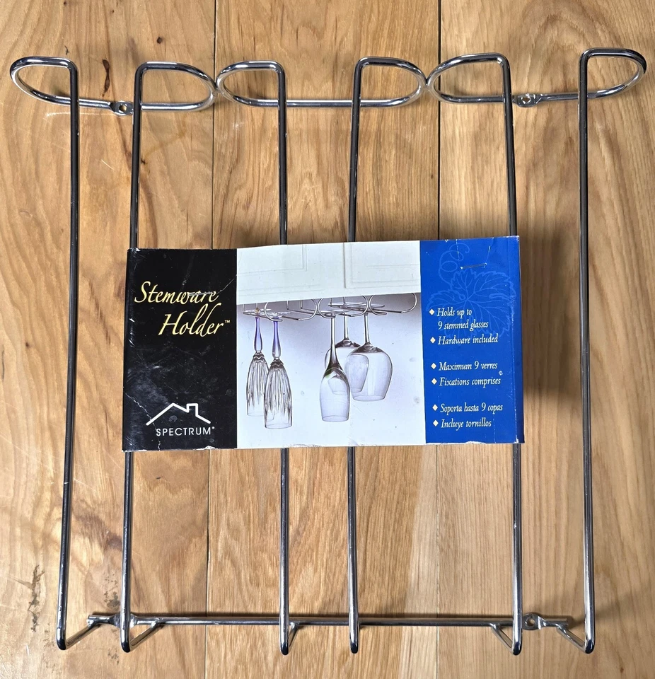 Soporte para copa de vino con vajilla colgante de barra de 9 vástagos debajo del gabinete NUEVO Foto 1 de 4