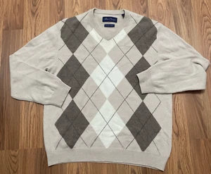 Alan Flusser Sweater Mens Medium Cashmere Argyle V-Neck Pullover - Picture 1 of 14