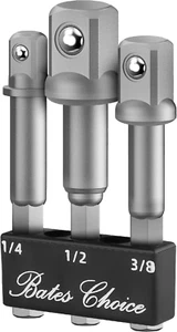 Bates- Impact Socket Adapter Set, 3 Pcs, Silver, 1/4", 3/8", 1/2", Hex Shank, Im - Picture 1 of 12