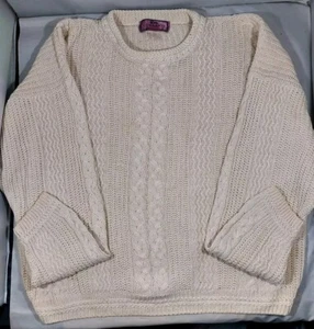 Concrete Mix Cable Sweater Beige Fisherman Heavy Knit Vintage 1990s Men's Size M - Picture 1 of 3