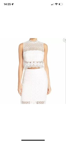 OFF WHITE Bardot ""Calista"" fascia sovrapposizione pizzo bianco sporco crop top 10 nuova con etichette