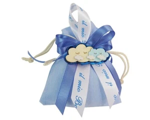 Bomboniere Battesimo Nascita Sacchetto Celeste Applicazione Nuvola 1 - Imagen 1 de 1