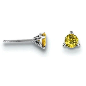 1/4ct Real Yellow Diamond Solitaire Stud Earrings in 14K White Gold - Picture 1 of 1
