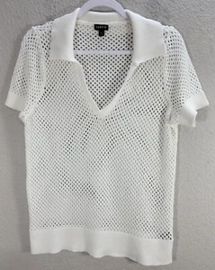 Womens Torrid Open Stich Polo Shirt Top Off White Short Sleeve Mesh See Thru 00 - Picture 1 of 6