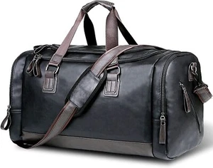 Leather Duffle Bags Men Weekend Travel Bag Laptop Waterproof Overnight Handbag - Picture 1 of 11