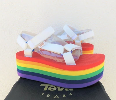 SANDALIAS PLATAFORMA ORGULLO ARCO IRIS UNIVERSAL PLATAFORMA TEVA PLATAFORMA, MUJER US 9/ EUR 40 ~NUEVAS Foto 1 de 4