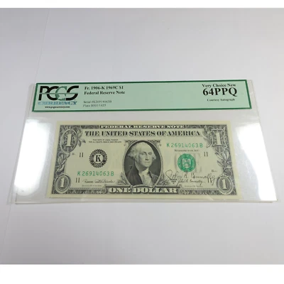 1969 C PCGS Very Choice New 64 PPQ Signed $1 Dollar Federal Reserve Note #54207F - Image 1 of 3