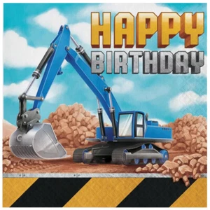 Construction Party Supplies Big Dig Happy Birthday Lunch Napkins 16Pk Boy Trucks - Picture 1 of 1