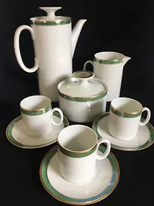 Mid Century Medaillon Porto Alegre RENNER Brazilian Espresso Set Green Gold Band - Picture 1 of 12