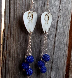 Marilyn Monroe Guitar Pick Earrings with Cobalt Blue Pave Bead Dangles - Picture 1 of 1