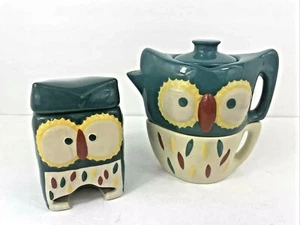Tea Set for One TEAL OWL Teapot Cup and Teabag Holder MSRF DESIGN STUDIO - Picture 1 of 6