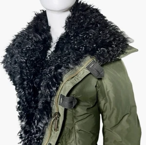 ‼️FLASH SALE! DSquared2 Genuine Black Shearling Green Slim Puffer Jacket IT 42 - Picture 1 of 16
