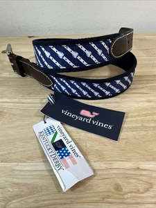 Vineyard Vines Kentucky Derby Mens Run For Roses Blue Horseshoe Canvas Belt 30 - Picture 1 of 7