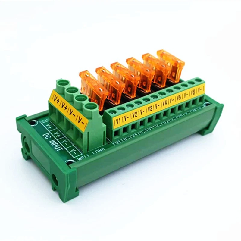 6 Position DIN Rail Mount DC Power Fuse Distribution Strip Module - Image 1 of 4