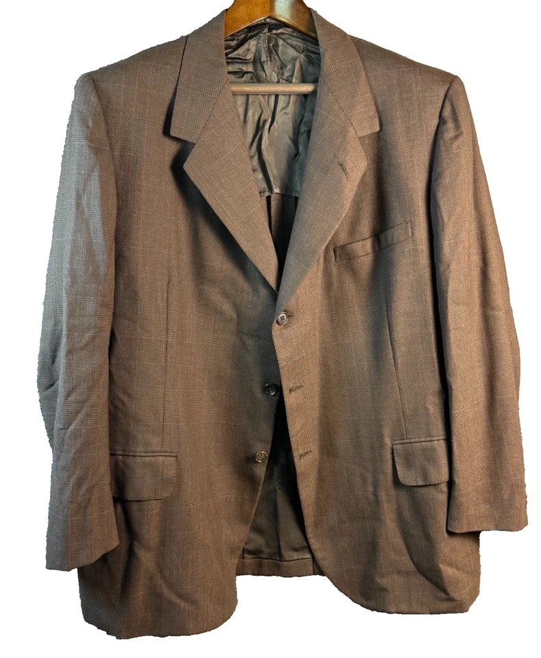 Casaco esportivo vintage Oxxford Clothes masculino EMPIRE sob medida 46R marrom xadrez blazer de lã - Imagem 1 de 4