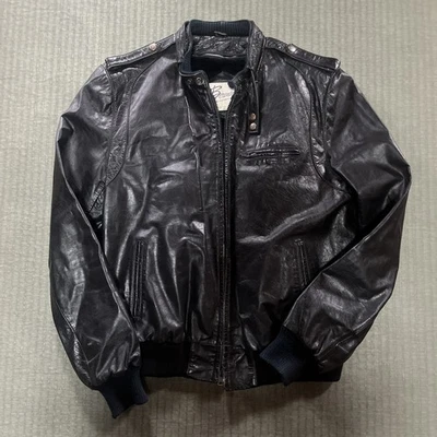Chaqueta de cuero negra vintage Berman's The Leather Experts para hombre talla 46L Foto 1 de 4