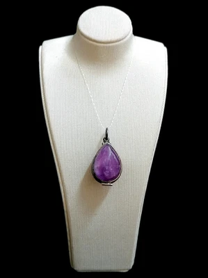 BELLISSIMO PENDENTE PORTA-FOTO A DOPPIA GOCCIA IN VERA AMETISTA E ARG. STERLINGI - Immagine 1 di 4