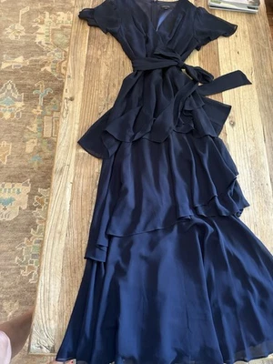 Платье Tahari длиной до пола темно-синее шифоновое - Изображение 1 из 3